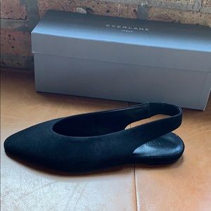 Everlane V Slingback Black Suede Flats NWT
